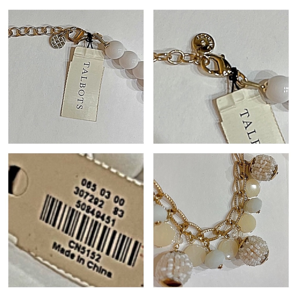 Talbots Mixed Beaded Ball White & Cream Gold-Tone Statement Necklace - Picture 12 of 13